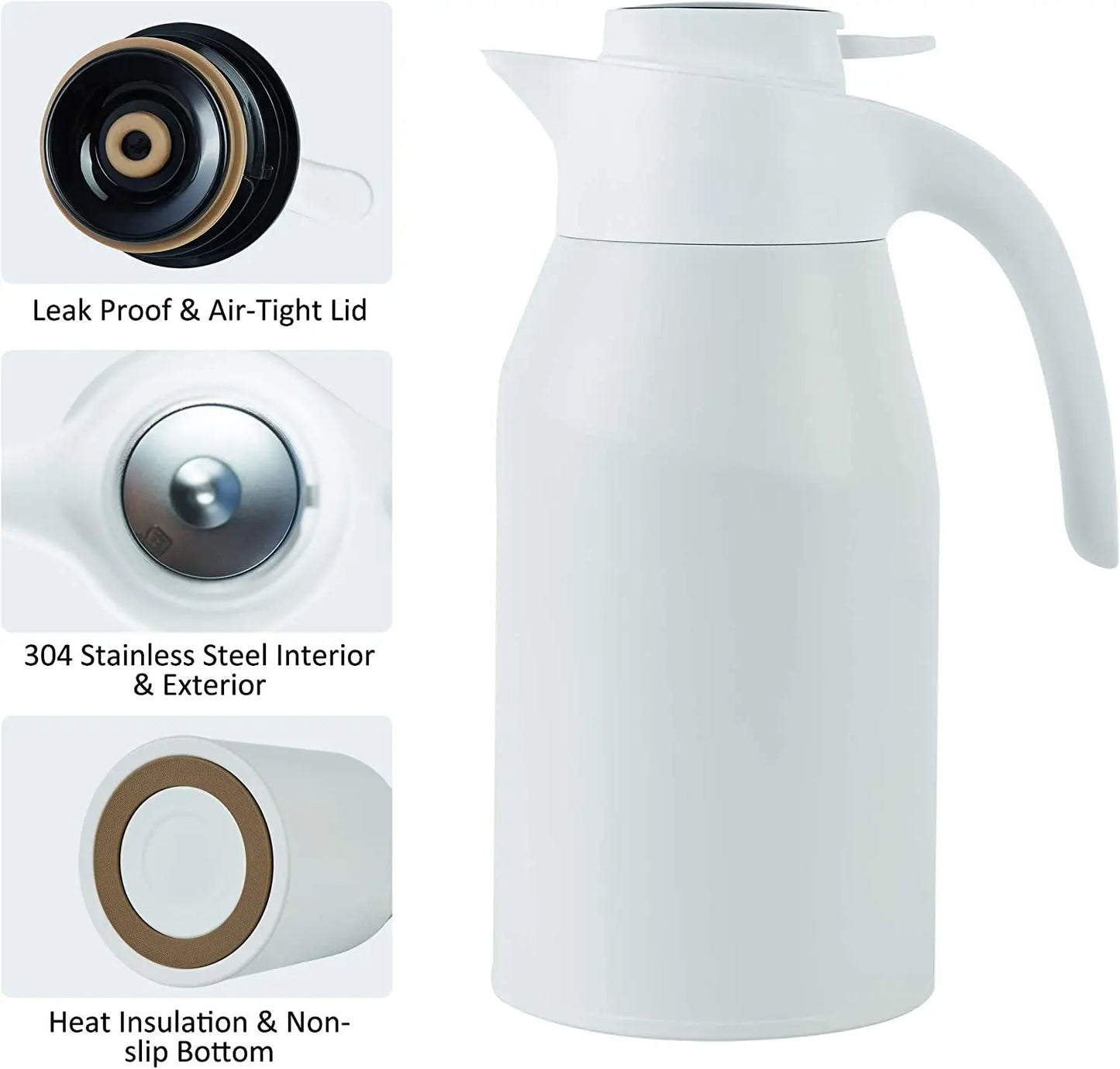 40 OZ Thermal Coffee Carafe,  Stainless Steel Vacuum Thermos with Celsius Temperature Display Lid, Double Walled Insulated Flask，12 Hour Heat Retention, Water& Beverage Dispenser, White