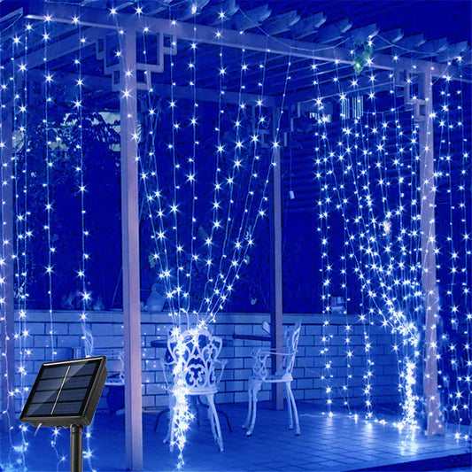 Solar Outdoor Lights Garland Christmas Decoration 2024 LED Festoon Fairy Curtain Light 3Mx3M New Year 2024 Waterproof 8 Modes