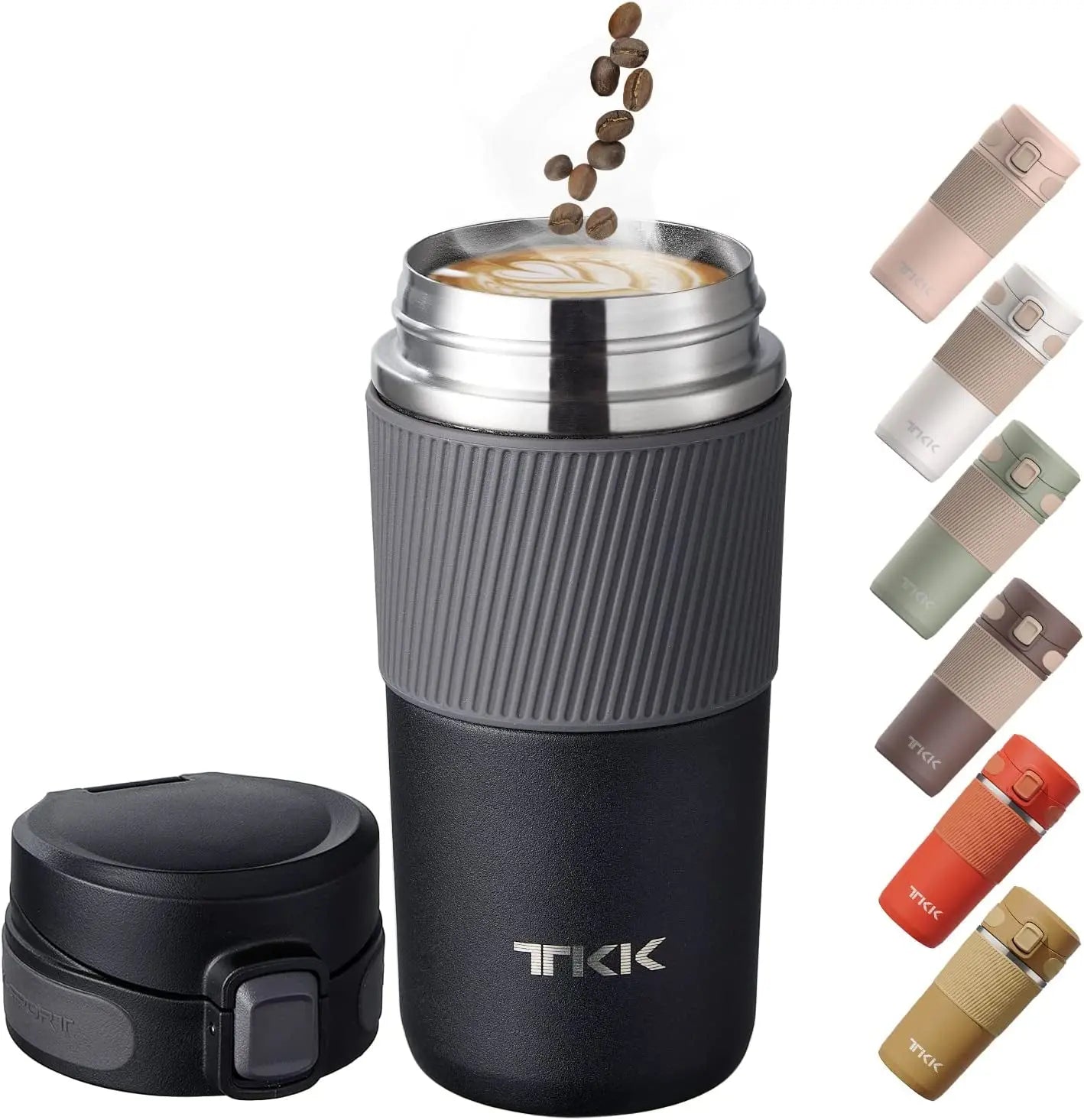 Insulated Coffee Travel Mug Double Wall Leak-Proof Thermos Vacuum Reusable Stainless Steel Tumbler, 15 Oz, Black