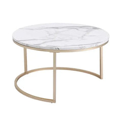 2Pcs Marble Textuur Salontafel Voor Woonkamer Sofa Kant Ronde Koffie Thee Tafel 2 In 1 Combinatie Meubels gouden Wit SimpelComfort