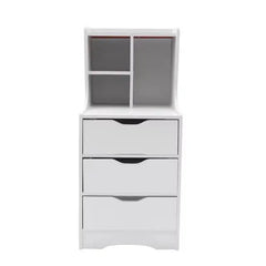 Wit nachtkastje met showplank Modern bijzettafeltje met 3 laden Kaststandaard Slaapkamerdecoratieaccessoires SimpelComfort