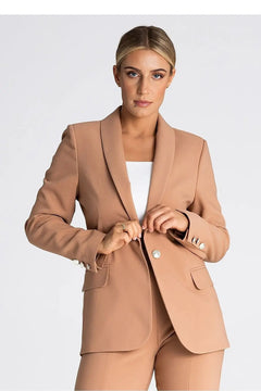 Shawl Collar Jacket with Decorative Button and Button-Detail Sleeves Figl