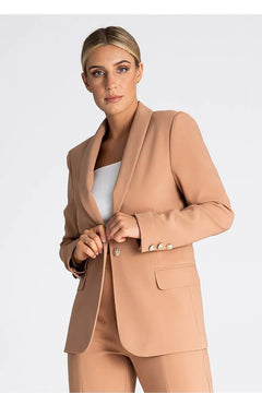 Shawl Collar Jacket with Decorative Button and Button-Detail Sleeves Figl