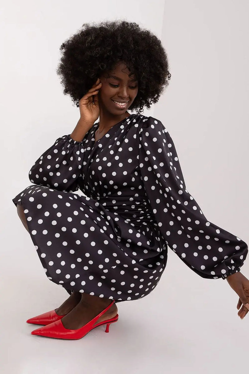 Polka Dot Cocktail Dress with Heart Neckline & Puff Sleeves Lakerta