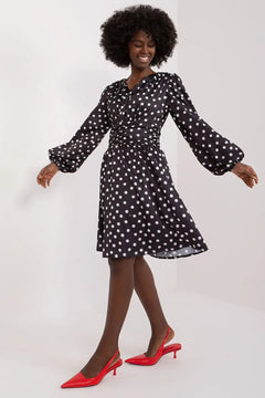 Polka Dot Cocktail Dress with Heart Neckline & Puff Sleeves Lakerta