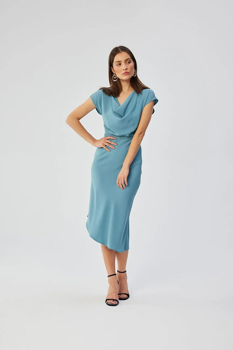 Pencil Dress with Asymmetrical Hem & Bat Sleeves Stylove