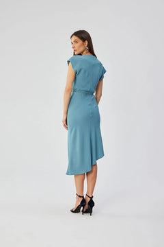 Pencil Dress with Asymmetrical Hem & Bat Sleeves Stylove