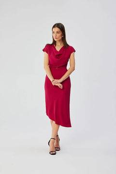 Pencil Dress with Asymmetrical Hem & Bat Sleeves Stylove