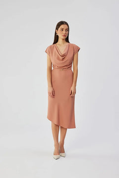 Pencil Dress with Asymmetrical Hem & Bat Sleeves Stylove