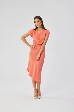 Pencil Dress with Asymmetrical Hem & Bat Sleeves Stylove