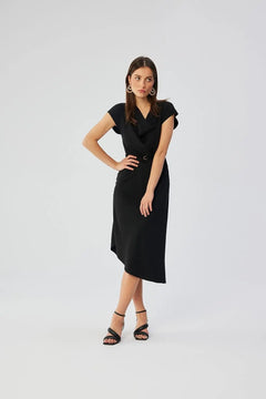 Pencil Dress with Asymmetrical Hem & Bat Sleeves Stylove