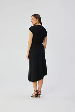 Pencil Dress with Asymmetrical Hem & Bat Sleeves Stylove