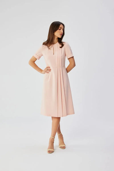 A-Line Dress with Pleated Sides & Teardrop Neckline Stylove