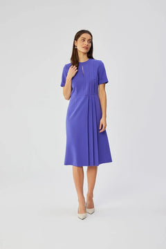 A-Line Dress with Pleated Sides & Teardrop Neckline Stylove