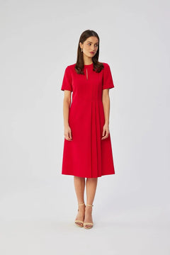 A-Line Dress with Pleated Sides & Teardrop Neckline Stylove