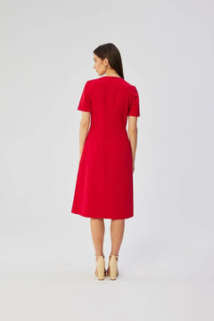 A-Line Dress with Pleated Sides & Teardrop Neckline Stylove