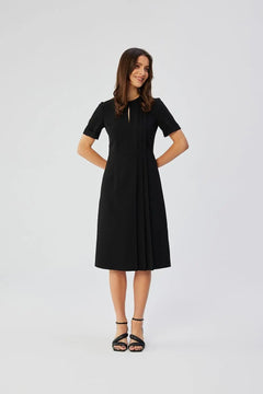 A-Line Dress with Pleated Sides & Teardrop Neckline Stylove