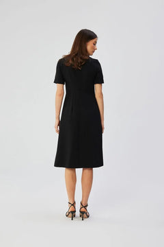 A-Line Dress with Pleated Sides & Teardrop Neckline Stylove