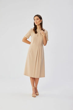 A-Line Dress with Pleated Sides & Teardrop Neckline Stylove