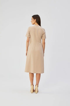 A-Line Dress with Pleated Sides & Teardrop Neckline Stylove