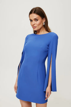 Mini Dress with V-Back, Long Slit Sleeves Makover