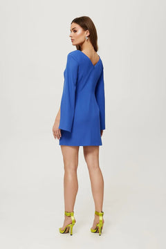 Mini Dress with V-Back, Long Slit Sleeves Makover