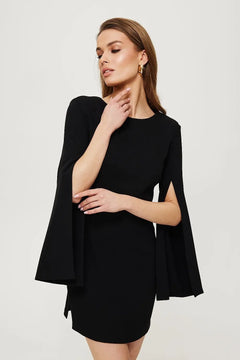 Mini Dress with V-Back, Long Slit Sleeves Makover