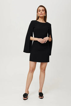 Mini Dress with V-Back, Long Slit Sleeves Makover