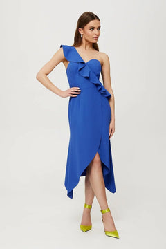 One-Shoulder Waisted Dress with Ruffle Detail & Envelope Skirt Makover