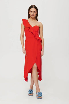 One-Shoulder Waisted Dress with Ruffle Detail & Envelope Skirt Makover