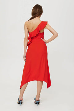 One-Shoulder Waisted Dress with Ruffle Detail & Envelope Skirt Makover