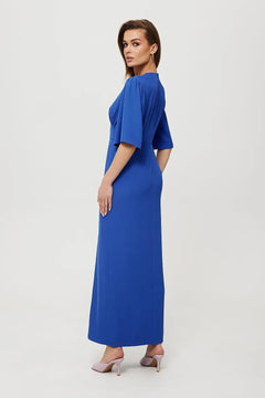 Maxi Dress with V-Neck, Short Wide Sleeves & Waist Bridge Makover