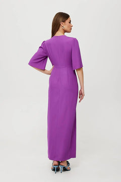 Maxi Dress with V-Neck, Short Wide Sleeves & Waist Bridge Makover