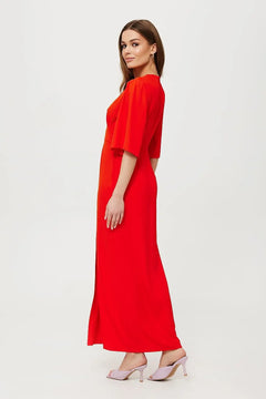 Maxi Dress with V-Neck, Short Wide Sleeves & Waist Bridge Makover