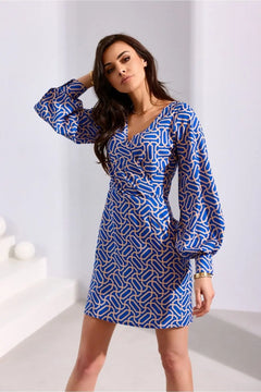 Mini Dress with Deep Neckline and Flared Hem Roco Fashion