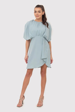 Mini Dress with Decorative Creases, Wide Sleeves & Elastic Waistband Ax Paris