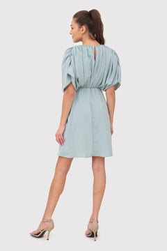 Mini Dress with Decorative Creases, Wide Sleeves & Elastic Waistband Ax Paris