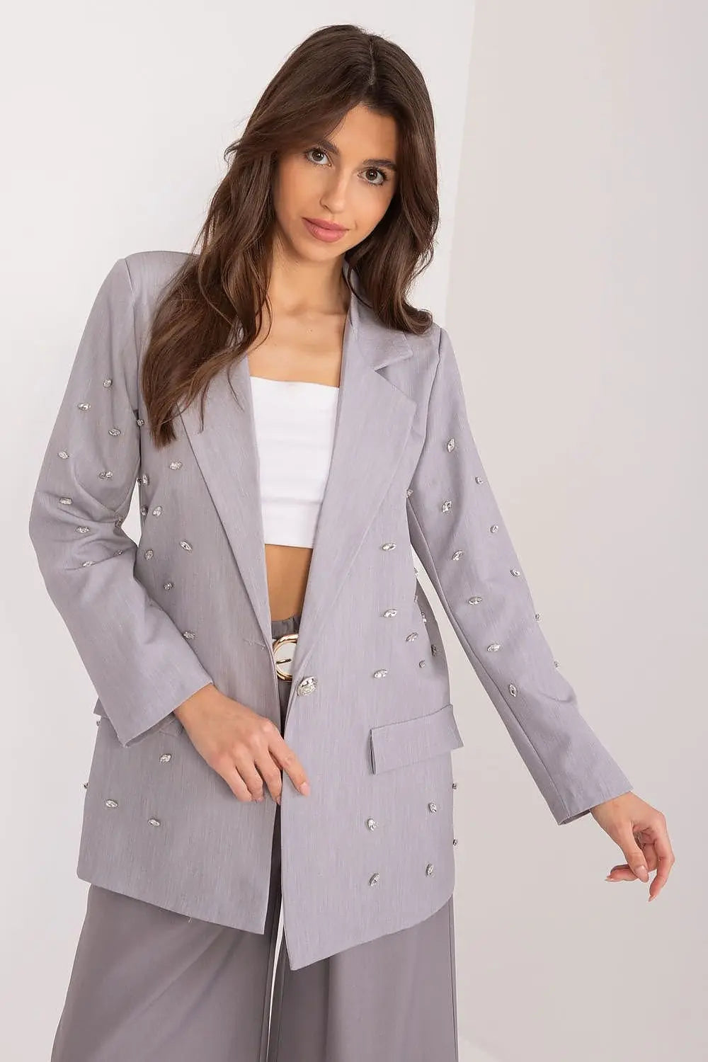 Women's Blazer with Decorative Cubic Zirconia Appliqués Italy Moda