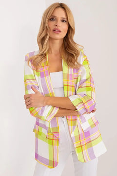 Women's Blazer with Colorful Check Print and Lined Lapels Italy Moda