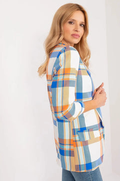 Women's Blazer with Colorful Check Print and Lined Lapels Italy Moda