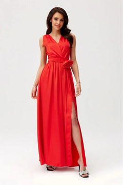 Maxi Dress with Crinkled Straps, Back Cutout & Slit – Paloma Roco Fashion