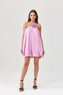 Siena Satin Bombshell Dress with Decorative Rose & Cord Detail Roco Fashion