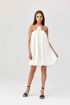 Siena Satin Bombshell Dress with Decorative Rose & Cord Detail Roco Fashion