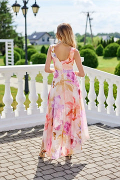 Maxi Chiffon Dress with Floral Print and Envelope Neckline Roco Fashion