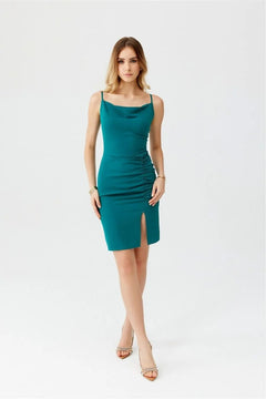 Marilyn Mini Dress with Water-Type Neckline and Draped Skirt Roco Fashion