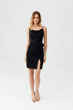 Marilyn Mini Dress with Water-Type Neckline and Draped Skirt Roco Fashion