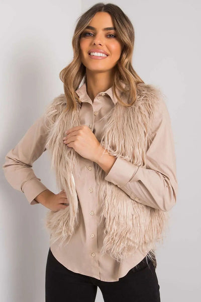 Beige Faux Fur Vest with Hook-and-Eye Fastening – Fully Lined Och Bella