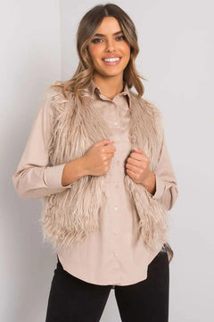 Beige Faux Fur Vest with Hook-and-Eye Fastening – Fully Lined Och Bella