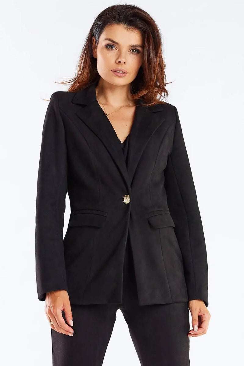 Women's Jacket with Golden Button and Shawl Collar awama