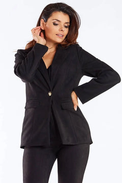 Women's Jacket with Golden Button and Shawl Collar awama